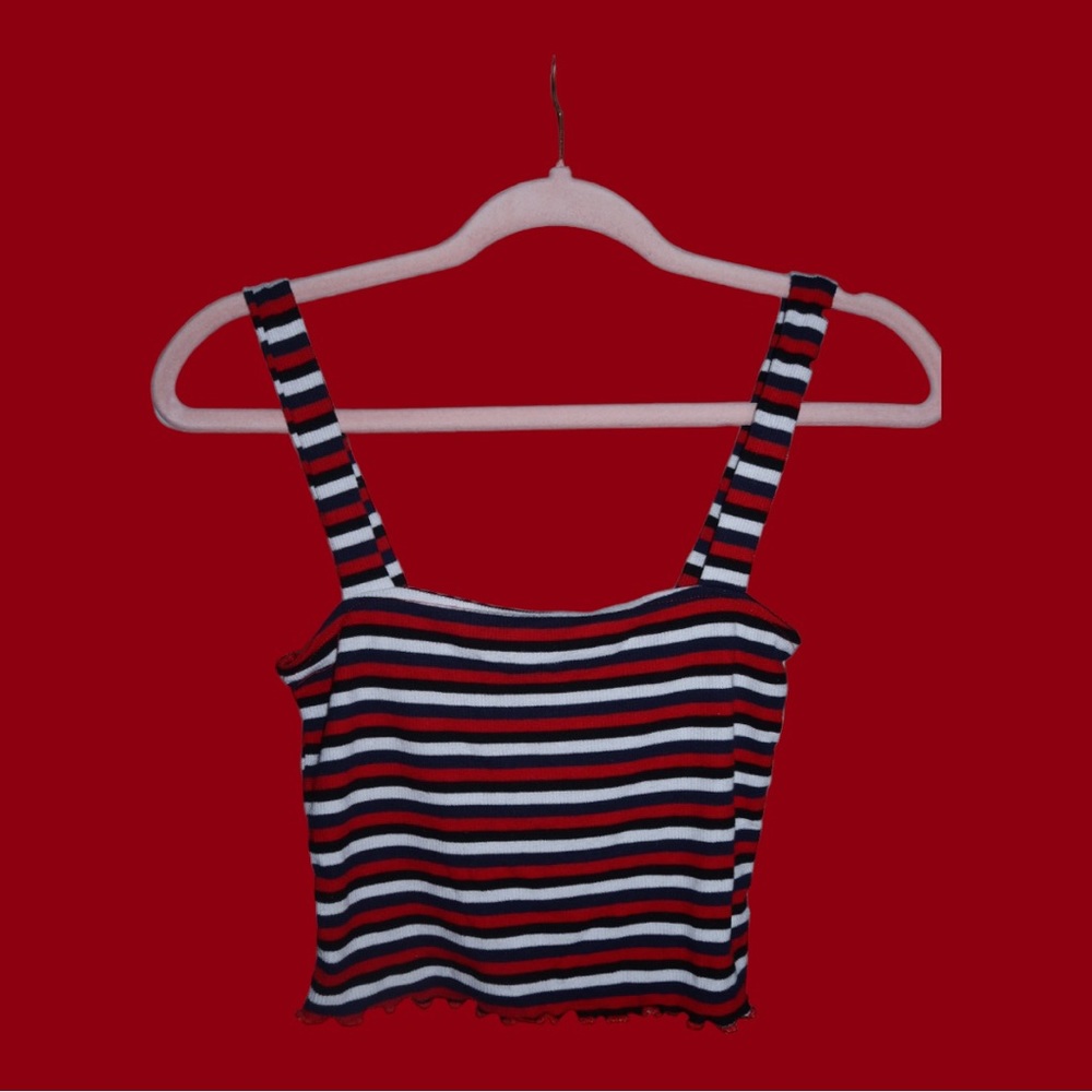 Heart & Dips Striped Print Crop Tube Top
